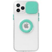 Прозрачен кейс с държач за пръст и защита на камерата за iPhone 13 Pro - тюркоазен