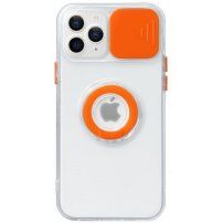 Прозрачен кейс с държач за пръст и защита на камерата за iPhone 13 Pro - оранжев