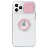 Прозрачен кейс с държач за пръст и защита на камерата за iPhone 13 Pro - розов