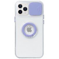 Прозрачен кейс с държач за пръст и защита на камерата за iPhone 13 Pro - лилав