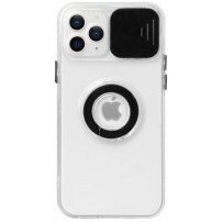 Прозрачен кейс с държач за пръст и защита на камерата за iPhone 13 Pro Max - черен