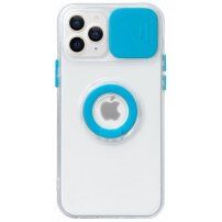 Прозрачен кейс с държач за пръст и защита на камерата за iPhone 13 Pro Max - син