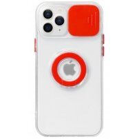 Прозрачен кейс с държач за пръст и защита на камерата за iPhone 13 Pro Max - червен
