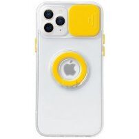 Прозрачен кейс с държач за пръст и защита на камерата за iPhone 13 Pro Max - жълт