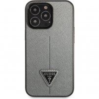 Guess Saffiano Triangle кейс за iPhone 13 Pro - сребърен