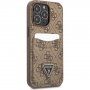 Guess 4G Saffiano Double Card кейс с джоб за карти за iPhone 13 Pro Max - кафяв