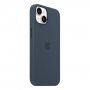 Оригинален Apple силиконов кейс с MagSafe за iPhone 14 - син като буря