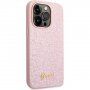 Guess Glitter Flakes Metal Logo блестящ кейс за iPhone 14 Pro Max - розов