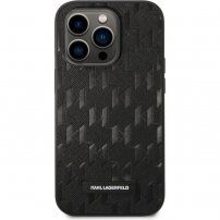 Karl Lagerfeld Saffiano Monogram кейс за iPhone 14 Pro Max - черен