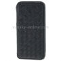 Луксозен флип калъф със сплетена текстура за Apple iPhone 5 / 5S / SE (2016) - черно