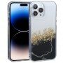 Прозрачен мраморен кейс с камъчета за iPhone 14 Pro Max - черен