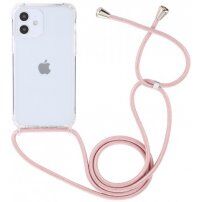 Прозрачен кейс с връзка за iPhone 12 mini - розово златен