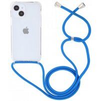 Прозрачен кейс с връзка за iPhone 13 - син