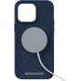 NJORD кейс от кожа на сьомга с MagSafe за iPhone 14 Pro Max - тъмносин