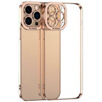 Прозрачен кейс с никелирана рамка за iPhone 12 Pro Max - златно-розов