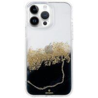 Прозрачен мраморен кейс с камъчета за iPhone 14 Pro - черен