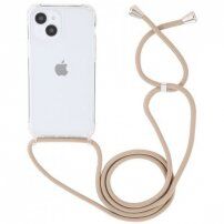 Прозрачен кейс с връзка за iPhone 13 mini - бежов