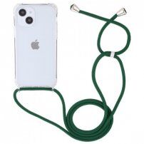 Прозрачен кейс с връзка за iPhone 14 Plus - тъмно зелен
