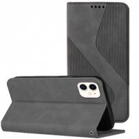 Кожен флип калъф с мотив за iPhone 11 - сиво