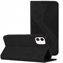Кожен флип калъф с мотив за iPhone 12 / 12 Pro - черно