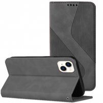 Кожен флип калъф с мотив за iPhone 13 - сиво
