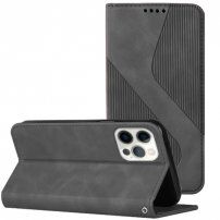 Кожен флип калъф с мотив за iPhone 14 Pro Max - сиво