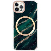 Мраморен кейс с MagSafe за iPhone 12 Pro Max - тъмнозелено