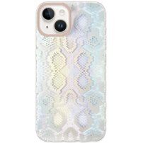 Кейс с мотив на змийска кожа за iPhone 13 - пастелно лилава