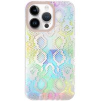 Кейс с мотив на змийска кожа за iPhone 14 Pro - цветовете на дъгата