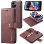 DG.MING 2в1 сваляем флип калъф за iPhone 14 - винено червено