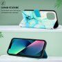 Мраморен флип калъф от PU кожа за iPhone 14 Plus - тюркоазен