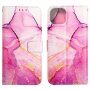 Мраморен флип калъф от PU кожа за iPhone 14 Plus - цвят фуксия