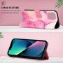 Мраморен флип калъф от PU кожа за iPhone 14 Plus - цвят фуксия