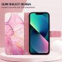 Мраморен флип калъф от PU кожа за iPhone 14 Plus - цвят фуксия