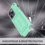 Устойчив кейс с място за карти и огледало за iPhone 14 Pro Max - цвят мента