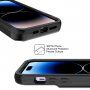 Устойчив кейс с място за карти и огледало за iPhone 14 Pro Max - черен