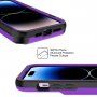 Устойчив кейс с място за карти и огледало за iPhone 14 Pro Max - лилав