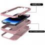 Устойчив кейс с място за карти и огледало за iPhone 14 Pro Max - розов