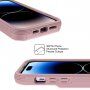 Устойчив кейс с място за карти и огледало за iPhone 14 Pro Max - розов