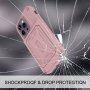 Устойчив кейс с място за карти и огледало за iPhone 14 Pro Max - розов