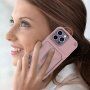 Устойчив кейс с място за карти и огледало за iPhone 14 Pro Max - розов
