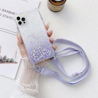 Прозрачен кейс с пайети и регулируема каишка за iPhone 14 Pro - лилав
