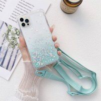 Прозрачен кейс с пайети и регулируема каишка за iPhone 14 Pro Max - син