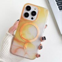 Прозиращ кейс с мотив водни цветове и MagSafe за iPhone 13 Pro Max - оранжев