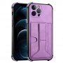 Кейс с джоб за карти и стойка за iPhone 12 Pro Max - лилав