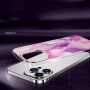 Блестящ кейс с мотив водни цветове за iPhone 12 / 12 Pro - син