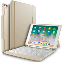 Калъф с клавиатура за iPad 9,7" (2017/2018) / Air 1/2 / Pro 9,7" и кутия за Pencil - златна