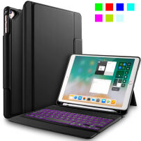 Калъф с клавиатура за iPad 9,7" (2017/2018) / Air 1/2 / Pro 9,7" и кутия за Pencil с подсветка - черна