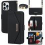 Флип калъф с каишка приливащ на чантичка за iPhone 13 Pro Max - черно