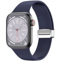 Силиконова каишка с метална магнитна закопчалка за Apple Watch 42mm / 41mm / 40mm / 38mm - тъмносин